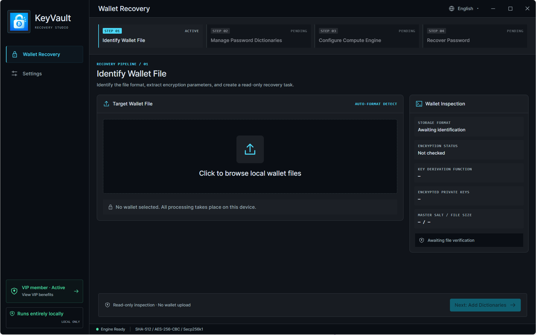Desktop application: Select Wallet File